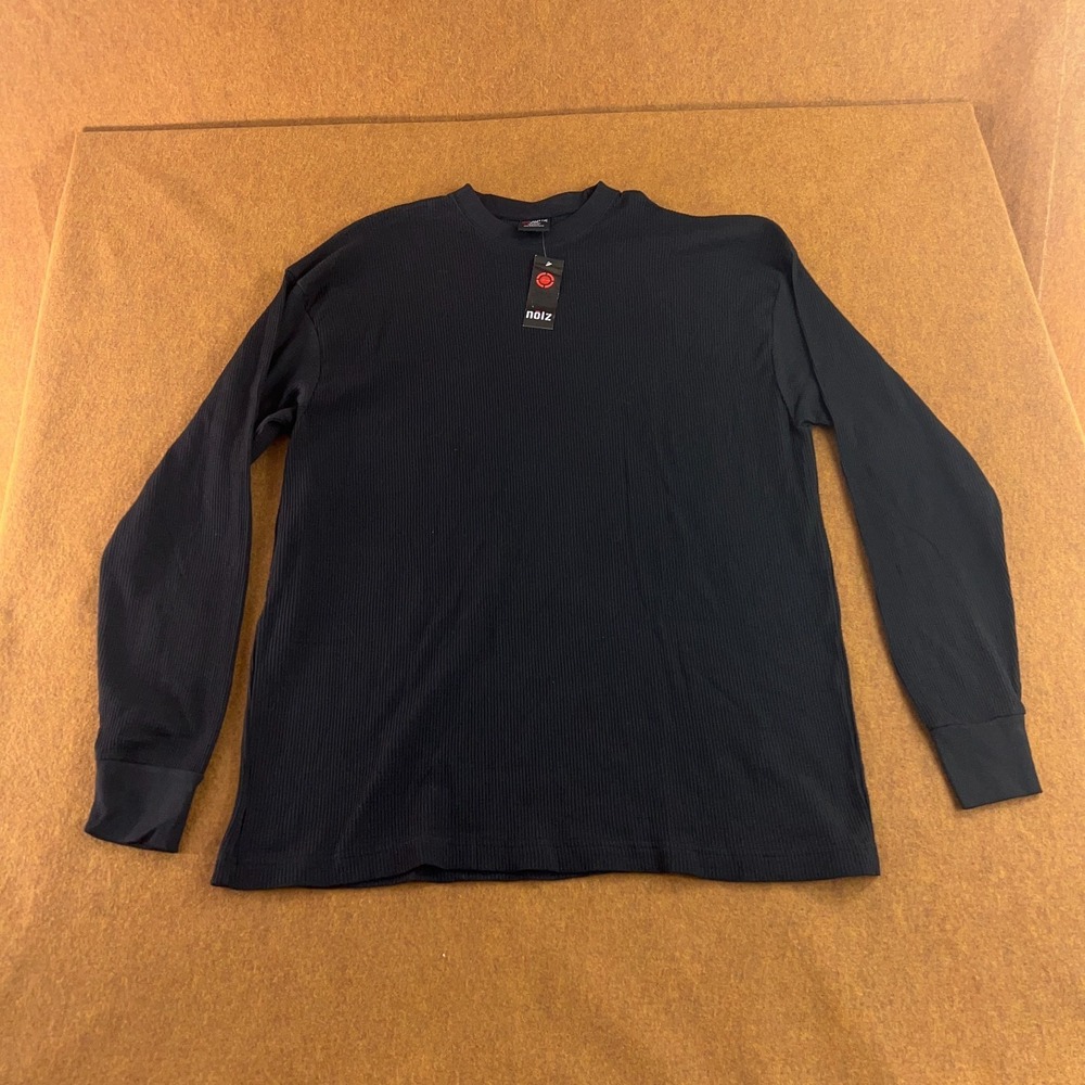 Noiz Mens US Size XL Black Knit Cotton Long Sleve Crew Neck T-Shirt NWT
